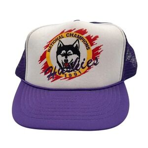 Vintage 1991 Washington Huskies National Champions Trucker Hat San Sun Purple